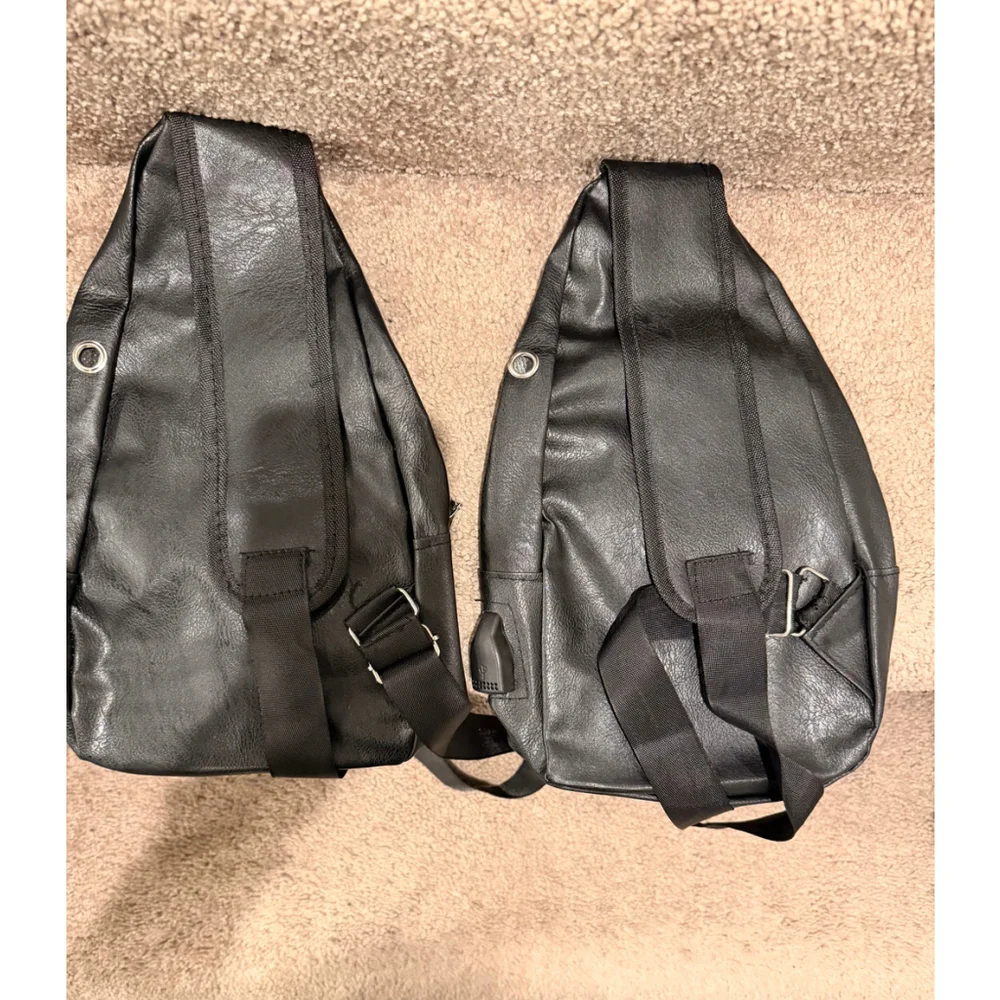 Unisex Sling Crossbody Bag Black 2 Pc Bundle Faux Leather Travel Urban Streetwea